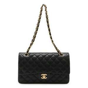 CHANEL Matelassé 25 Coco Mark Double Chain Shoulder Bag, Lambskin, Black, A01112